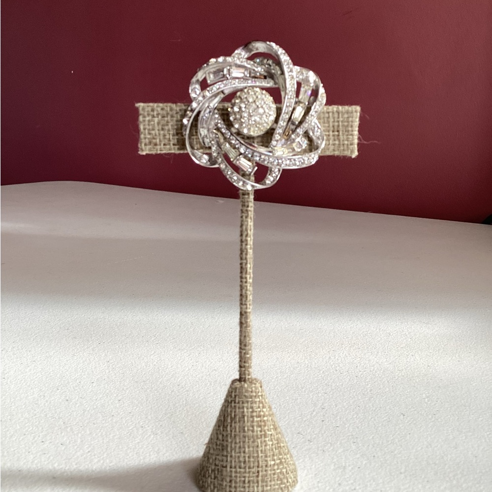 1950 Vintage Numbered Boucher Rhodium Plated White Rhinestone Atomic Brooch